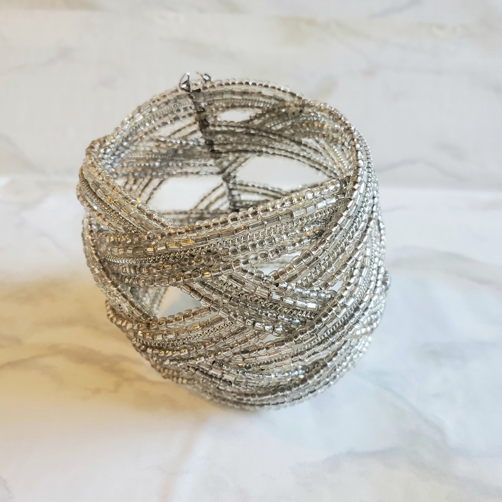 Clear Beaded Bracelet Cuff